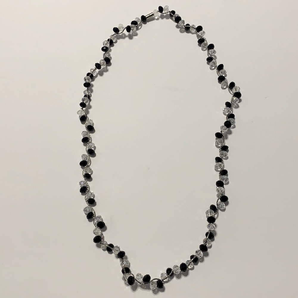 Black and Iridescent Crystal on Silver Necklace